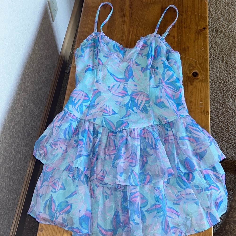 NWOT Blue and Pink Spaghetti Strap Printed Sundress - Perfect for Spring